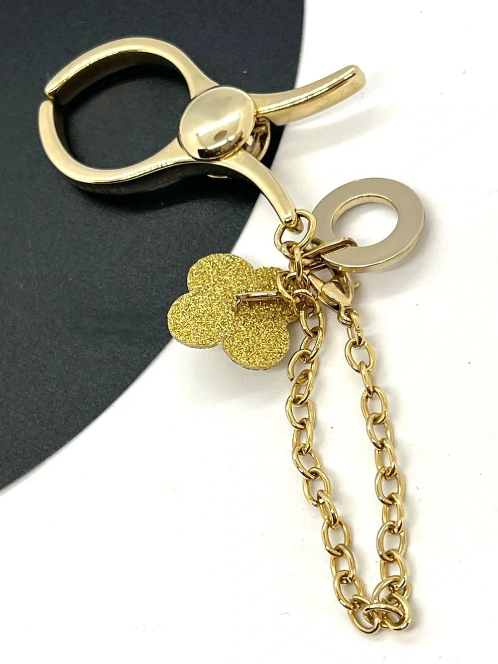 Anteprima Gold Fiori Flower Crystal Glove Holder Bag Charm Keychain Clip